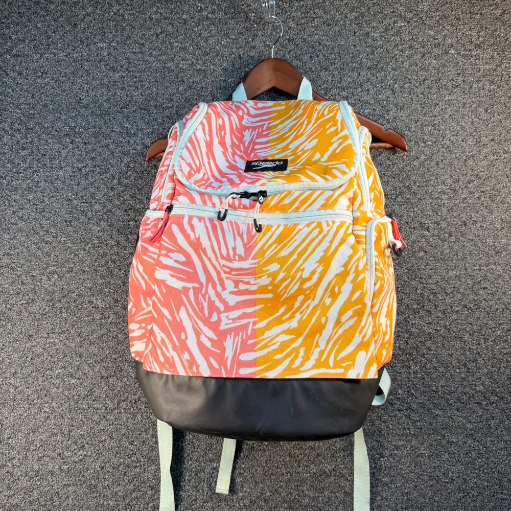 Speedo Team Stereo Backpack Pink Yellow Tropical Palm Swim Bag 19in 13in